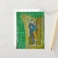 Couple Fishing from 1930s era collage Postcard
