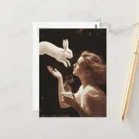 Surreal Tea With the White Bunny Sepia Postcard
