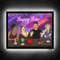 Happy Hour | Diverse People at a Bar Laughing LED Sign