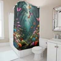 Flower Garden with tree blooms and butterflies Shower Curtain