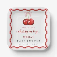 Cherry on Top Coquette Pink Bow Girl Baby Shower Paper Plates