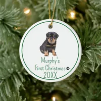 Green Custom Photo Dogs First Christmas 20XX  Ceramic Ornament