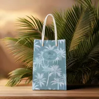 Hawaiian Palm Tree Silhouette Pattern Teal ID1093 Medium Gift Bag