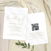 Modern QR Code Gold White Wedding Invitation