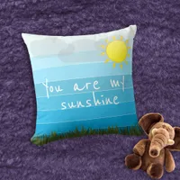 You Are My Sunshine Sun Clouds and Green Grass Throw Pillow