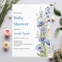 Blue florals boy Baby Shower Invitation