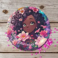 African-American Anime Girl Personalized Birthday Paper Plates