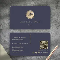 Elegant Glitter Vintage Gold Monogram Navy Blue Business Card