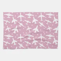 Airplane Pattern Light Pink and White Aviation Kitchen Towel