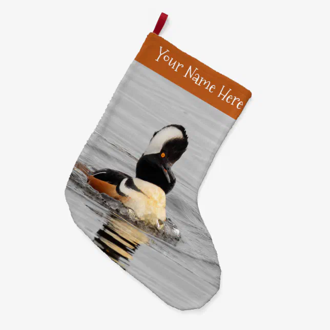 A Surprised Hooded Merganser Duck Large Christmas Stocking