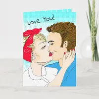 Hand drawn Retro Art Couple's Love You Card