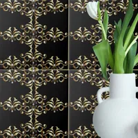 Luxury Black Gold Damask and Gemstones Pattern Ceramic Tile