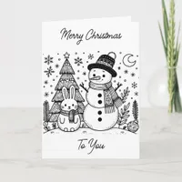 Merry Christmas Color Me | Snowman and Bunny Card