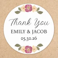 Elegant Wildflower Garden Boho Wedding Thank You Classic Round Sticker