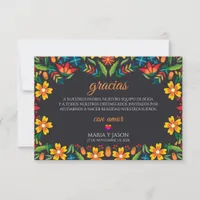 Black Floral Colorful Botanical Spanish Wedding Thank You Card