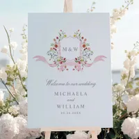 Watercolor Regency Botanical Crest Wedding Welcome Foam Board