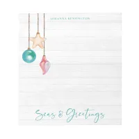 Teal Pink Seas and Greetings Seashell Ornament Notepad