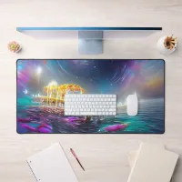 Cosmic Santa Monica Pier AI created Digital Art Desk Mat