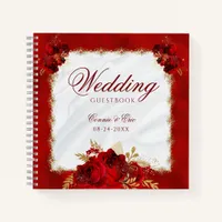 Elegant Red Floral Budget Wedding Guest Book