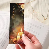 Dark Academia Autumn Roses Candles Personalized Bookmarks