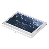 Navy and Silver Agate Precious Stone Business Card Case