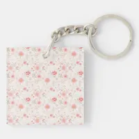 Pastel Pink Red White Flowers Pattern Two-sided Keychain