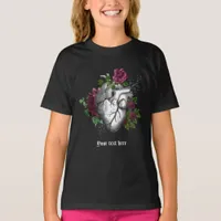 Vintage Gothic Burgundy Floral Heart T-Shirt