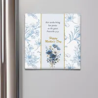 Modern Blue White Floral Happy Mothers Day Magnet