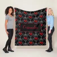 Personalized Red Goth Heart  Fleece Blanket