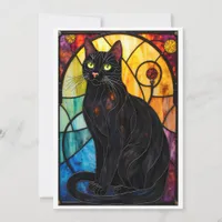 Stained Glass Style Charming Black Cat Flat Card