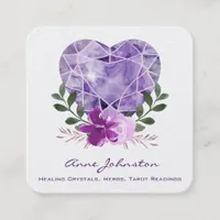 Amethyst Heart Flowers Square Business Card