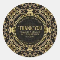 Black+ Taupe Gold Modern Art Deco Thank You Classic Round Sticker