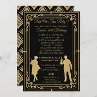 Roaring 20s art deco flapper girl and gangster invitation