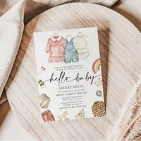 Hello Baby Boho Clothes Baby Shower Invitation