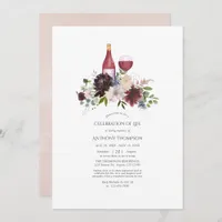 Burgundy and Blush Floral Wine Celebration of Life Invitation