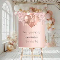 Sweet 16 rose gold blush glitter welcome party foam board