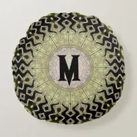 Black Gold Tribal Glam Custom Name Monogram Round Pillow