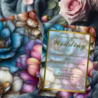 Jewel Tone Floral Gold Stained Glass Wedding Invitation