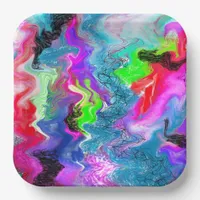 Marble Colorful Fluid Art   Paper Plates