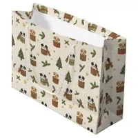 Tan and Black & White Puppies Christmas Pattern Large Gift Bag