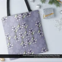 Purple Poinsettias & Snowflakes Christmas Winter Tote Bag