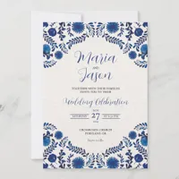 Mexican Blue Floral Aesthetic Botanical Wedding Invitation