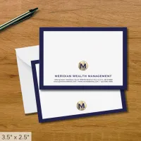 Navy Business Monogram Note Cards