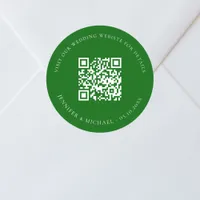 Wedding website QR code details rsvp emerald green Classic Round Sticker
