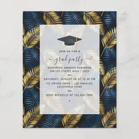Exotic Tropical Blue and Gold Graduation Party Flyer