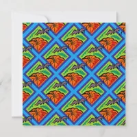 Pumpkins and Bats in Patterns of Green/Blue Invitation