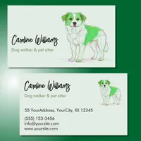 Modern green drawing dog walker pet sitter business card