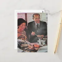 Happy Vintage Couple Eating Postcard