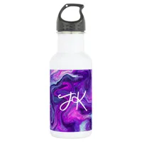 Personalized Purple, Blue, Pink Marble Fluid Art   Stainless Steel Water Bottle