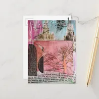 Winter Tree and Buildings Mixed Media Collage Postcard